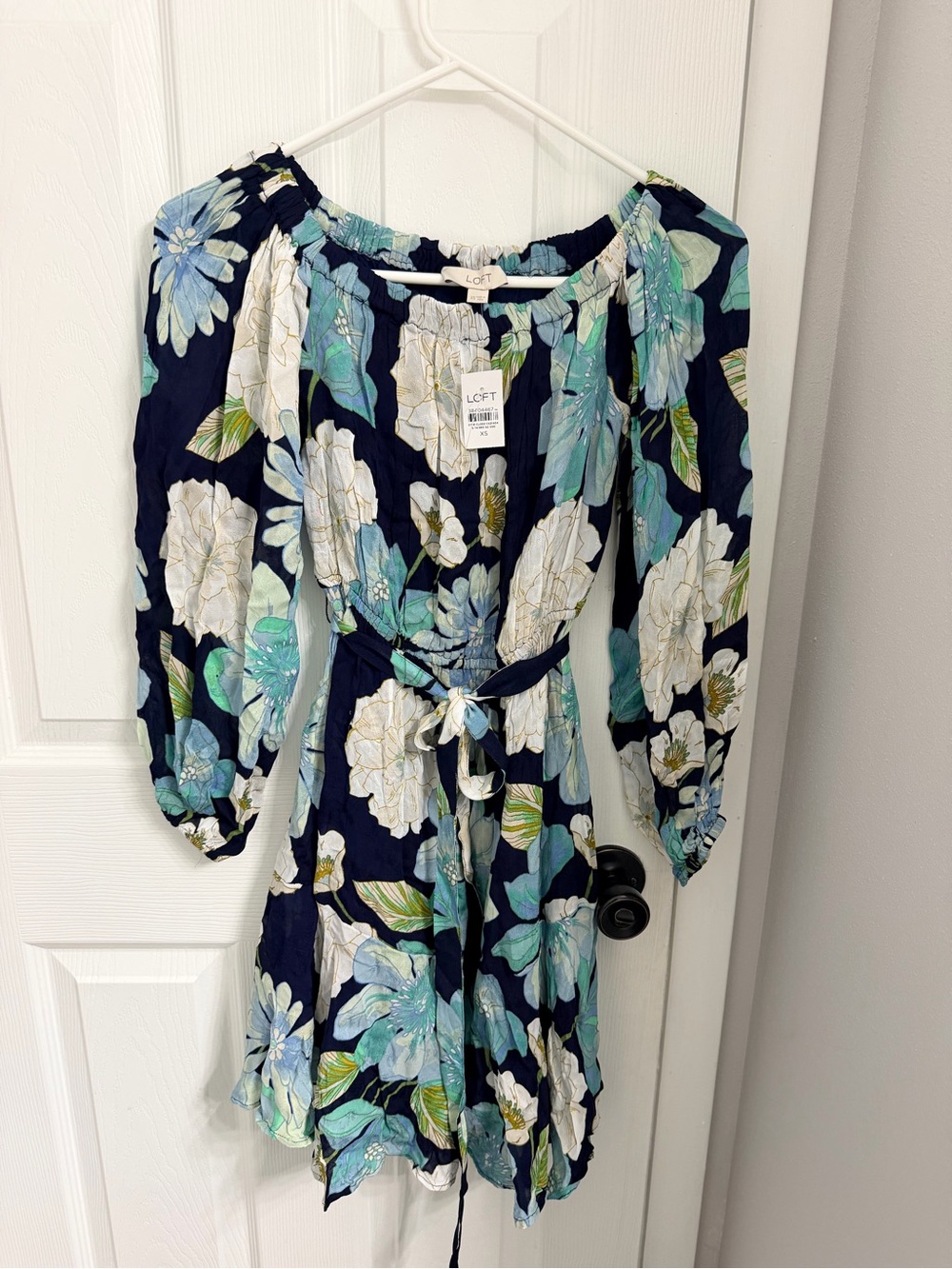 NWT LOFT Navy Floral Off-Shoulder Mini Dress XS